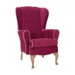 Dunbridge High Back Queen Anne Chair in Darcy Cerise Soft Feel with Cream Vinyl Piping
