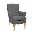 Dunbridge Medium Back Queen Anne Chair in Alba Taupe Soft Feel with Cream Vinyl Piping