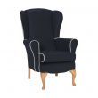 Dunbridge High Back Queen Anne Chair in Zest Indigo Vinyl with Cream Vinyl Piping