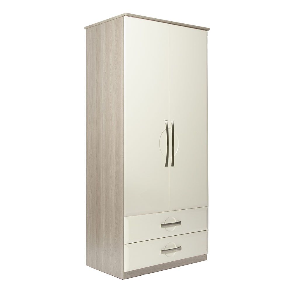 Somerset 2 Door 2 Drawer Wardrobe in Grey Oak with Cream Fronts