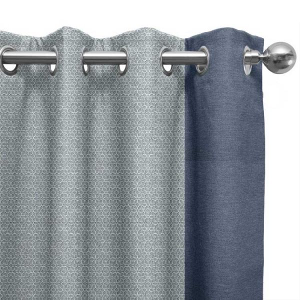 Dela Hessian Curtains with Prism Navy Leading Edge