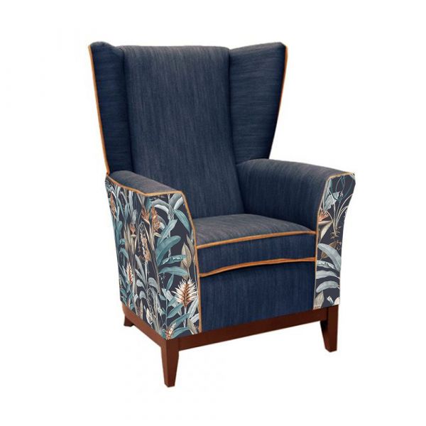Linwood High Back Wing Chair with Show Wood Base - Sheme A 