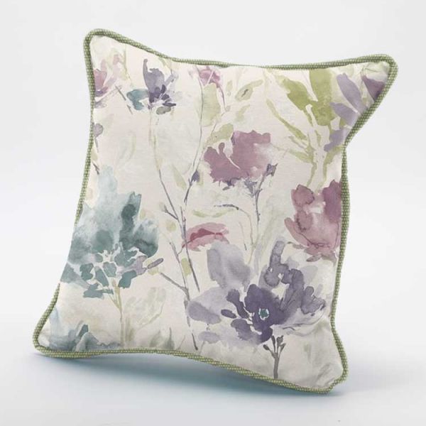 16" Scatter Cushion in Flora Thistle with back and piping in Prism Light Green