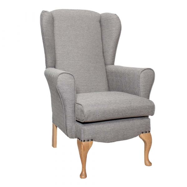 Dunbridge High Back Queen Anne Chair in Alba Steel Soft Feel with Cream Vinyl Piping