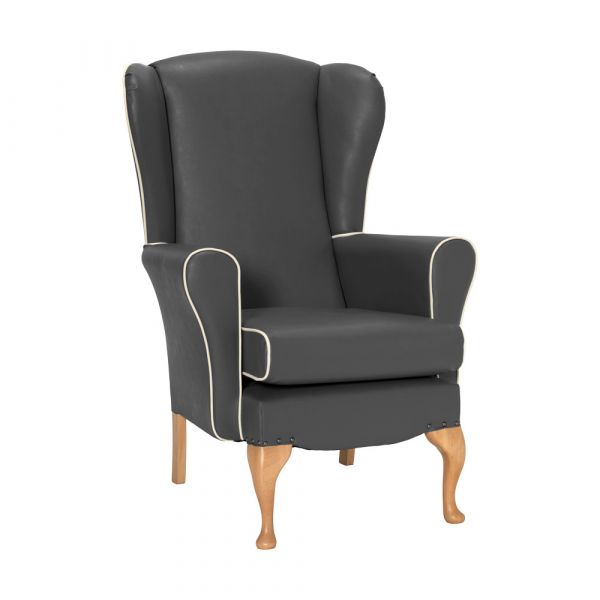 Dunbridge High Back Queen Anne Chair in Amathus Navy with Aston Ink Piping