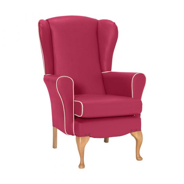 Dunbridge High Back Queen Anne Chair in Orchid Vinyl with Cream Vinyl Piping