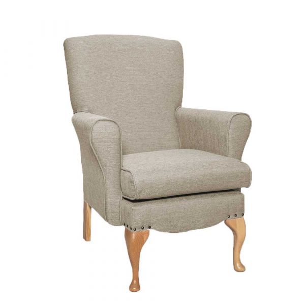 Dunbridge Medium Back Queen Anne Chair in Alba Wheat Soft Feel with Cream Vinyl Piping