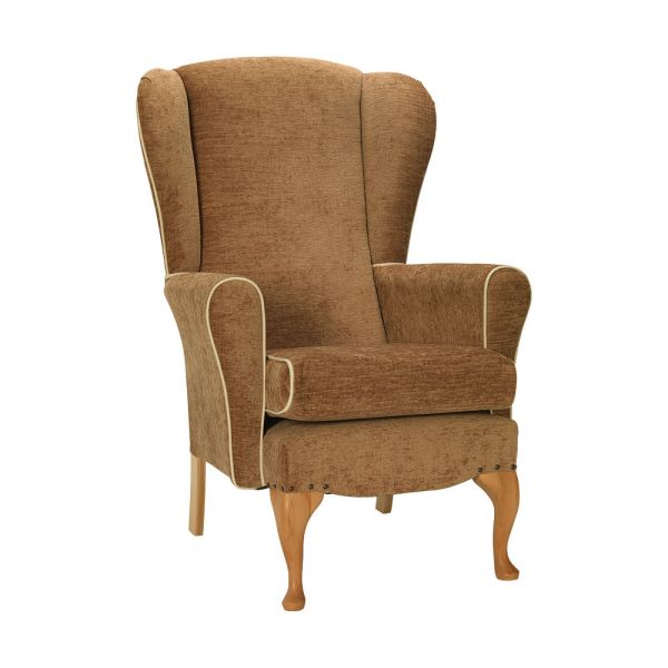 Dunbridge High Back Queen Anne Chair in Darcy Gold Soft Feel with Cream Vinyl Piping