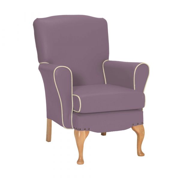 Dunbridge Medium Back Queen Anne Chair in Zest Lilac Vinyl with Cream Vinyl Piping