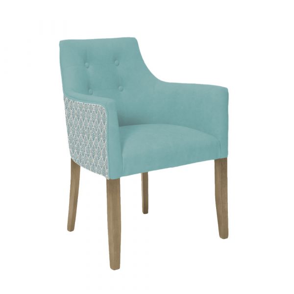 Leyton Button Back Chair in Burghley Duckegg with outside back and arms in Lerato Peacock