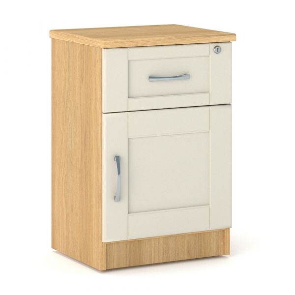 Loxton 1 Door 1 Drawer Bedside Table in Lissa Oak with Cream Fronts