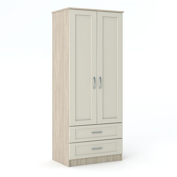 Loxton 2 Door 2 Drawer Wardrobe in Grey Oak with Cream Fronts