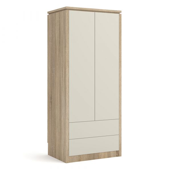 Lynham 2 Door 2 Drawer Wardrobe in Sonoma Oak with Cream Fronts
