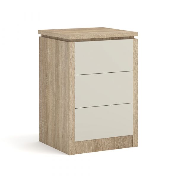 Lynham 3 Drawer Bedside in Sonoma Oak with Cream Fronts