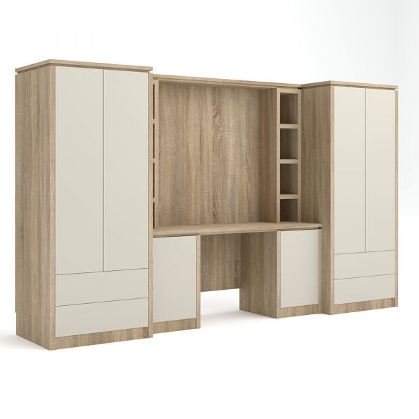 Lynham Full Media Unit in Sonoma Oak with Cream Fronts