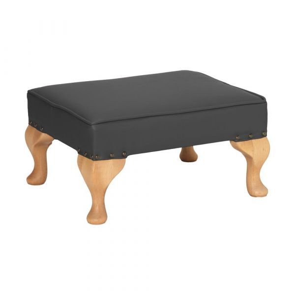 Small Queen Anne Foot Stool in Amathus Navy with Aston Ink Piping