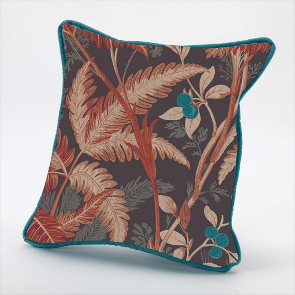 18" Scatter Cushion In Palmyra Copper, piped in Libra Teal