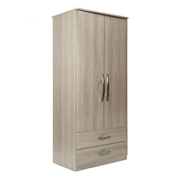 Somerset 2 Door 2 Drawer Wardrobe in Grey Oak