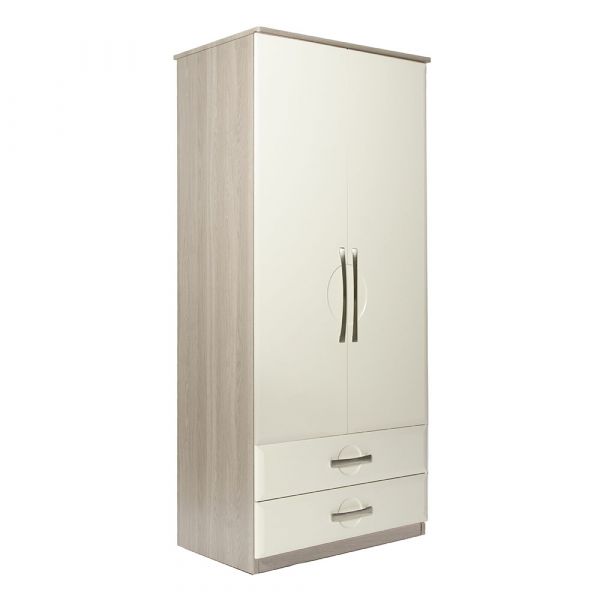 Somerset 2 Door 2 Drawer Wardrobe in Grey Oak with Cream Fronts