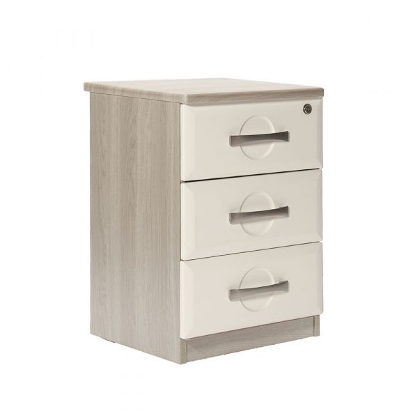 Somerset 3 Drawer Bedside Table in Grey Oak with Cream Fronts