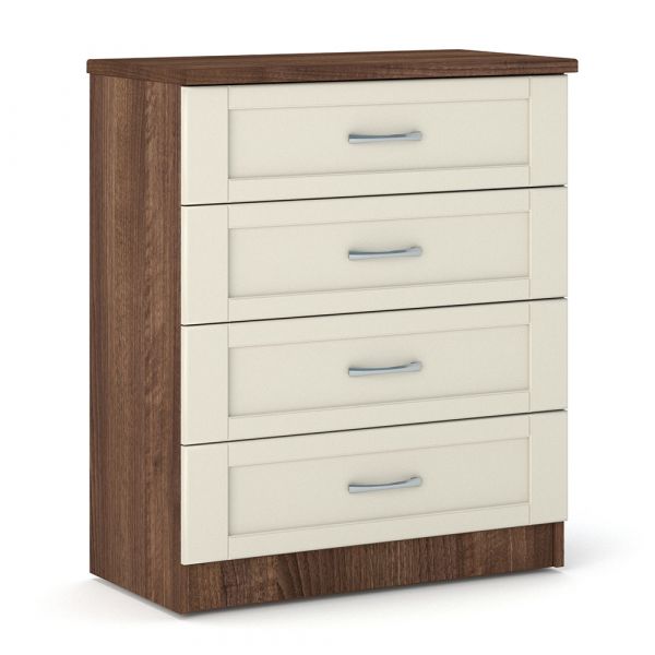 Loxton 4 Drawer Chest in Walnut with Cream Fronts 