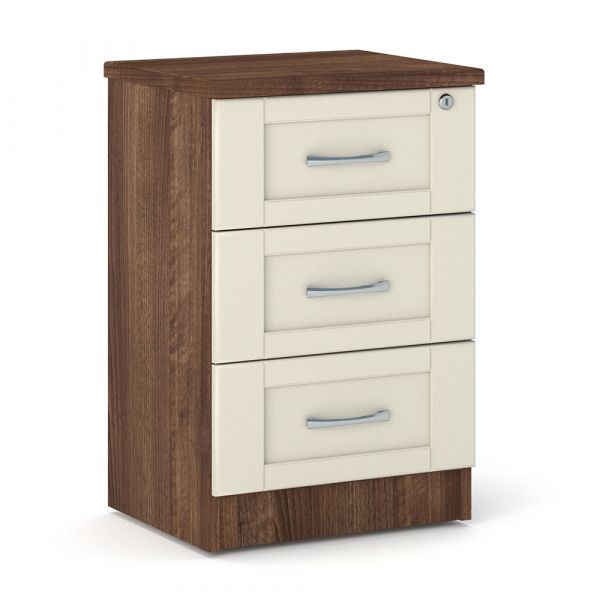 Loxton 3 Drawer Bedside Table in Walnut with Cream Fronts 