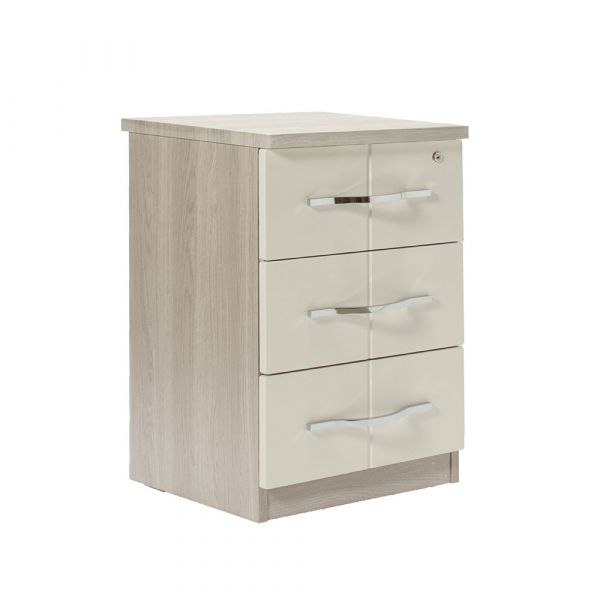 Winscombe 3 Drawer Bedside Table in Grey Oak with Cream Fronts