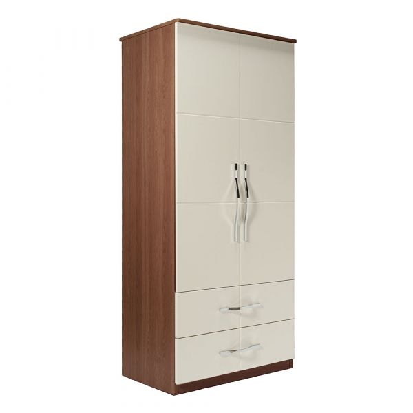 Winscombe 2 Door 2 Drawer Wardrobe in Walnut with Cream Fronts 