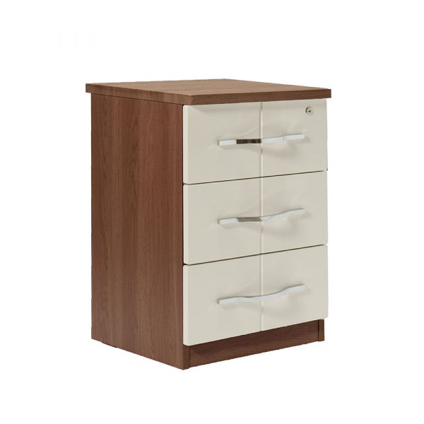 Winscombe 3 Drawer Bedside Table in Walnut with Cream Fronts 