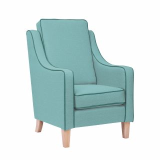 Vinyl: Burley High Cushion Back Armchair in Entwine Teal with Sark Ocean piping