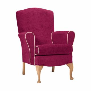 Dunbridge Medium Back Queen Anne Chair in Darcy Cerise Soft Feel with Cream Vinyl Piping