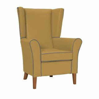 Cranborne High Back Chair in Aston Gold with Piping in Aston Zinc