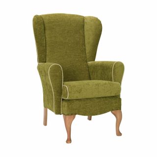 Dunbridge High Back Queen Anne Chair in Darcy Lime Soft Feel with Cream Vinyl Piping