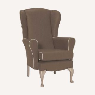Vinyl: Dunbridge High Back Chair in Fleck Mushroom with Piping in Entwine Sand - Grey Stain