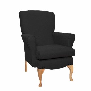 Dunbridge Medium Back Queen Anne Chair in Alba Noir Soft Feel with Cream Vinyl Piping