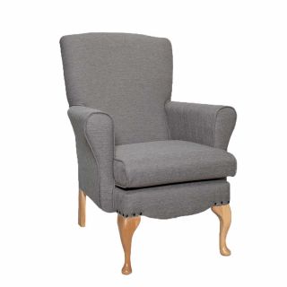 Dunbridge Medium Back Queen Anne Chair in Alba Pewter Soft Feel with Cream Vinyl Piping
