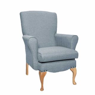 Dunbridge Medium Back Queen Anne Chair in Alba Mist Soft Feel with Cream Vinyl Piping