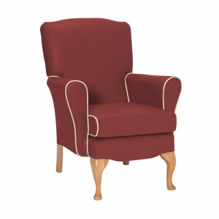 Dunbridge Medium Back Queen Anne Chair in Zest Cherry Vinyl with Cream Vinyl Piping