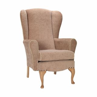 Dunbridge High Back Queen Anne Chair in Darcy Fawn Soft Feel with Cream Vinyl Piping