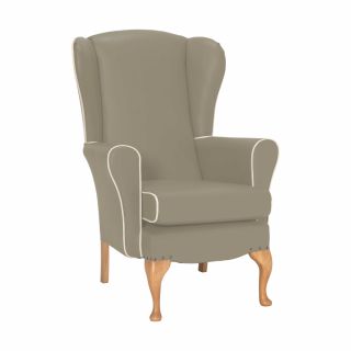 Dunbridge High Back Queen Anne Chair in Zest Cobble Vinyl with Cream Vinyl Piping