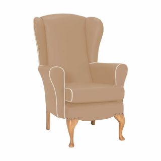 Dunbridge High Back Queen Anne Chair in Zest Chablis Vinyl with Cream Vinyl Piping