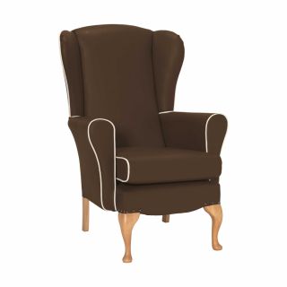Dunbridge High Back Queen Anne Chair in Zest Mushroom Vinyl with Cream Vinyl Piping