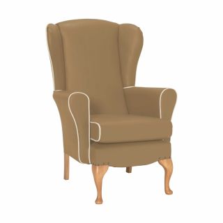 Dunbridge High Back Queen Anne Chair in Zest Chai Vinyl with Cream Vinyl Piping