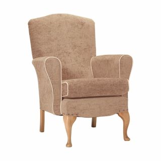 Dunbridge Medium Back Queen Anne Chair in Darcy Fawn Soft Feel with Cream Vinyl Piping