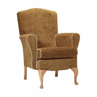 Dunbridge Medium Back Queen Anne Chair in Darcy Gold Soft Feel with Cream Vinyl Piping