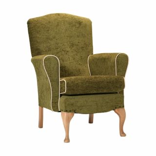 Dunbridge Medium Back Queen Anne Chair in Darcy Lime Soft Feel with Cream Vinyl Piping