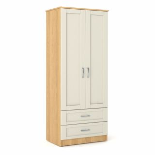 Loxton 2 Door 2 Drawer Wardrobe in Lissa Oak with Cream Fronts