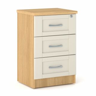 Loxton 3 Drawer Bedside Table in Lissa Oak with Cream Fronts