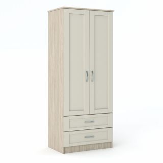 Loxton 2 Door 2 Drawer Wardrobe in Grey Oak with Cream Fronts