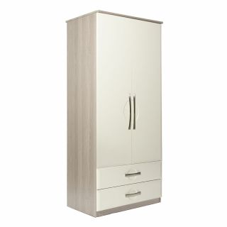 Somerset 2 Door 2 Drawer Wardrobe in Grey Oak with Cream Fronts